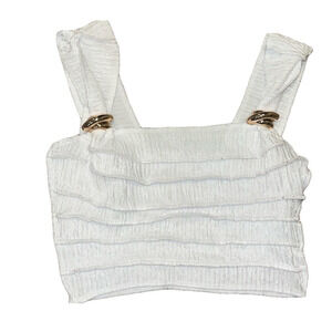 WHITE LAYERED CROP TOP WITH GOLD DETAIL